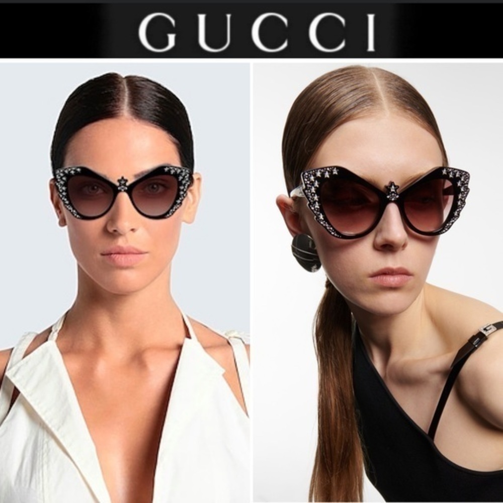 Gucci Eyewear Cat-Eye Black Star-Studded Sunglasses